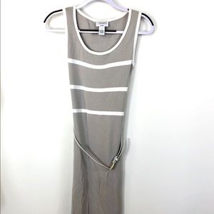 Carmen Marc Valvo gray body con sleeveless dress